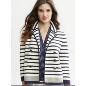Banana Republic Navy Blue/Cream Cotton Knit Double Breasted Blazer Nautical XS
